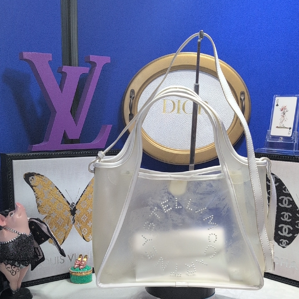 Stella McCartney Logo White Tote Made Of Semi-transparent PVC With White Trim 🔥